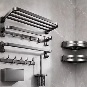 6-Piece Wall Mounted Bathroom Accessories Set Toilet Hardware Including Washroom Towel Rack for Hotels