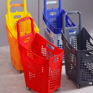 Thickened Wheels Rectangle-shaped Plastic Shopping Basket